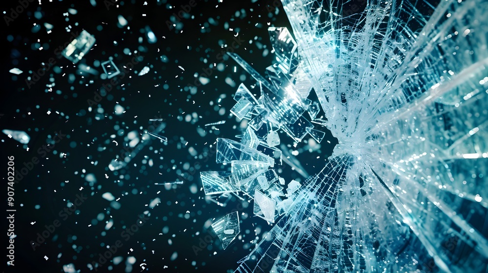 Poster shattered digital fragments of broken computer screen in abstract futuristic background