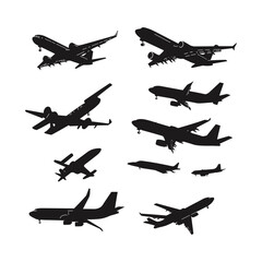 Silhouettes of different types of airplanes, perfect for design projects.