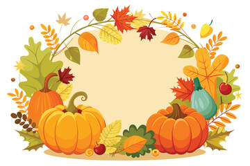 Naklejka premium Autumnal Wreath with Pumpkins, Leaves, and Berries
