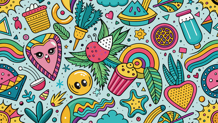Naklejka premium fun colorful doodle seamless pattern vector cartoon illustration