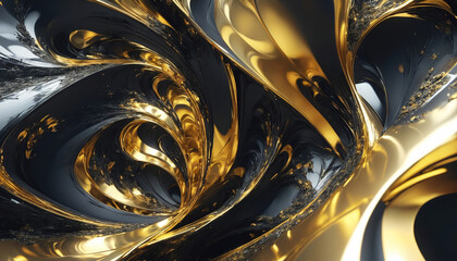 Elegant abstract swirls in gold and black on dark background for artistic design inspiration and fashion trends