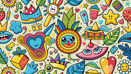 fun colorful doodle seamless pattern vector cartoon illustration