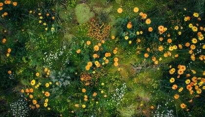 Aerial View of Wildflowers in Bloom During Summer
