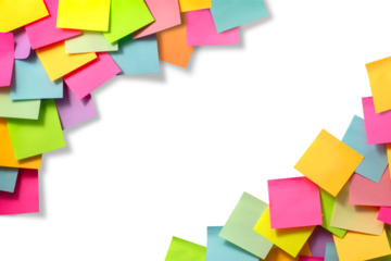 たくさんのカラフルな付箋の貼られた背景フレーム