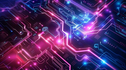 Obraz premium Futuristic Glowing Circuit Board Design for High-Tech Digital Background