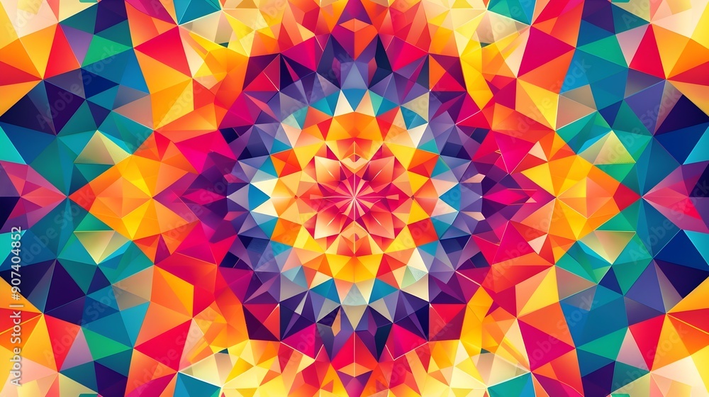 Poster mesmerizing geometric kaleidoscope patterns in vibrant colors for dynamic sports backgrounds