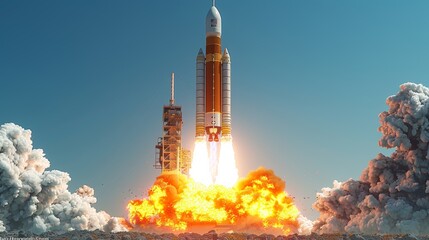 Majestic Rocket Launch Overcoming Gravity at Dawn With Plumes of Smoke and Fire. Generative AI