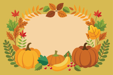 Autumnal Frame with Pumpkins, Leaves, and Berries