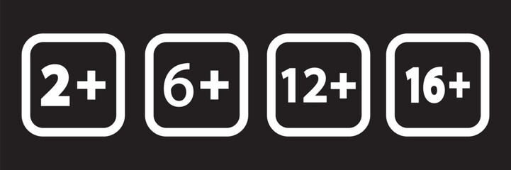 Age restriction signs set circle line isolated badge of different age limit on white background vector eps10