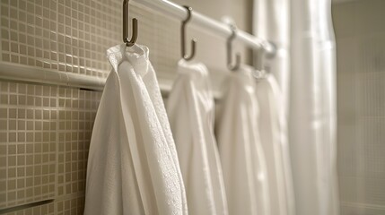 Fototapeta premium Unseen Bathroom Hazards:Microbes Lurk on Curtain Hooks and Fixtures