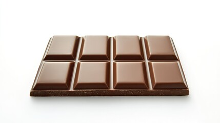 Chocolate bar isolated on white background, detailed close-up showing rich texture and smooth surface