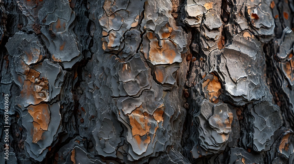 Poster macro view of textured tree bark with natural patterns and woodland details