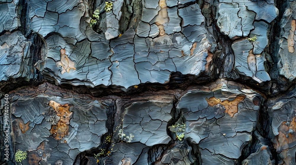 Poster macro perspective of intricate tree bark surface showcasing organic patterns and textures