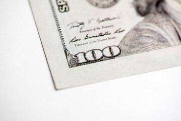 Close-up of one hundred US dollar paper currency
