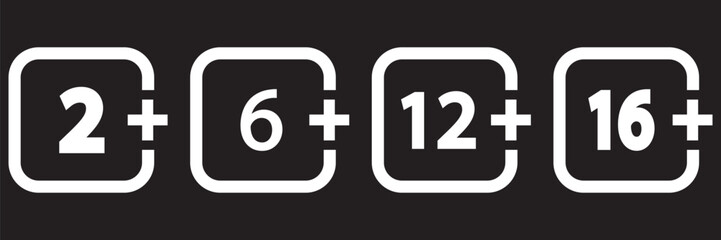 Age restriction signs set circle line isolated badge of different age limit on white background vector eps10