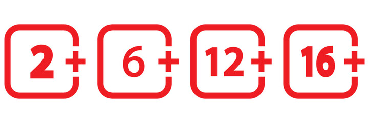 Age restriction signs set circle line isolated badge of different age limit on white background vector eps10