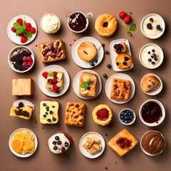 free photo top view meals tasty yummy different pastries and dishes on the brown surface