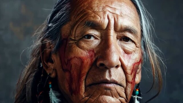 A Native American man adorned in traditional cultural jewelry stands proudly in a studio setting, exuding heritage and elegance.