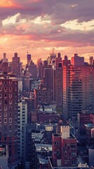 Fototapeta premium Skyline View of City at Sunset.