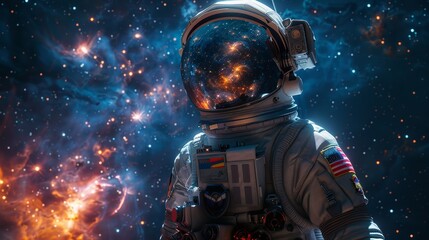 Astronaut Floating In Space Surrounded By Nebulae And Stars During A Cosmic Exploration Journey. Generative AI