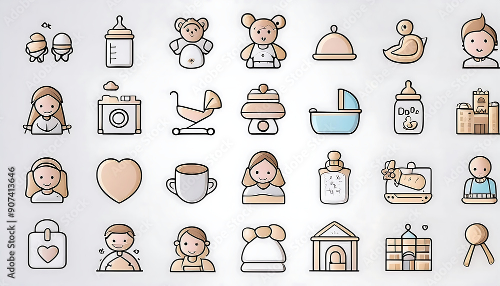 Poster baby thin line icons 2- description- set of thin line icons representing baby items and acc_1(39)