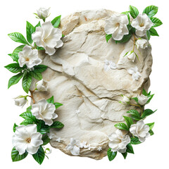 Beautiful White Flowers Surrounding a Natural Rock - Nature's Harmony and Tranquility in Bloom