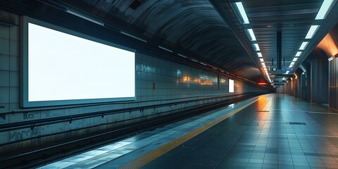 Naklejka premium White mockup billboard in subway station