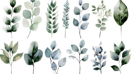 Watercolor Greenery Clip Art Set