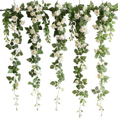 Naklejka premium Elegant Flower Hanging with White Roses and Green Leaves for Home Decor and Event Decoration