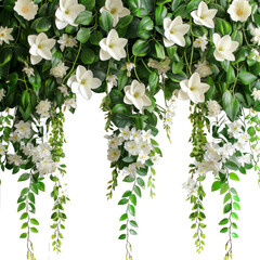 Beautiful Hanging Flower Arrangement with White Blossoms and Green Foliage for Home and Garden Decor