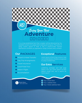 Travel poster or flyer temphlet brochure design layout. Uniqe travel flyer vector.  Flyer Layout with Geometric Accents