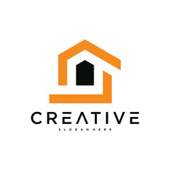 Fototapeta premium Architectural building creative logo concept, house logo design, home construction logo. Premium Vector