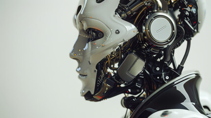 Fototapeta premium A human figure with cybernetic enhancements, showcasing the merging of man and machine. 