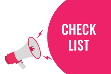 Check List button, banner, label, template for website. Check List text with colorful megaphone icon