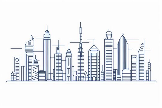 blue line art city skyline clip art preview