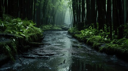 Bamboo grove green rain forest sighseeing travel at Arashiyama  