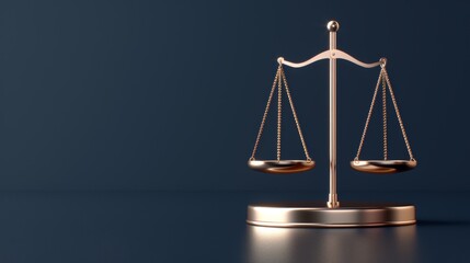 Bronze scales of justice in 3d on deep blue studio background, legal concept and judiciary symbol