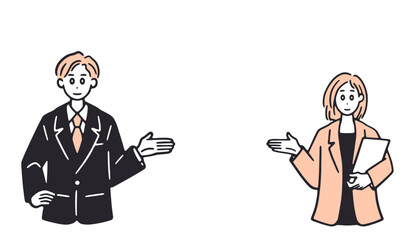 案内をするビジネスパーソン男女とコピースペース