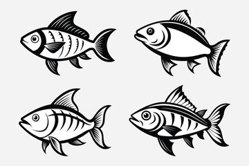 Set of Fish combo Package collection, Logo Icon Silhouette Vector illustration design