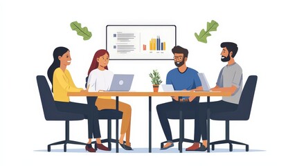 Virtual Business Team Brainstorming Ideas | Minimalist Creativity Flat Illustration Style