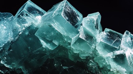 Close up shot detailed aquamarine crystal mineral stone. shiny surface of precious stone mineral crystals in the natural environment