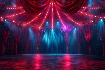 Sad, empty circus tent with futuristic abstract background. Generative Ai