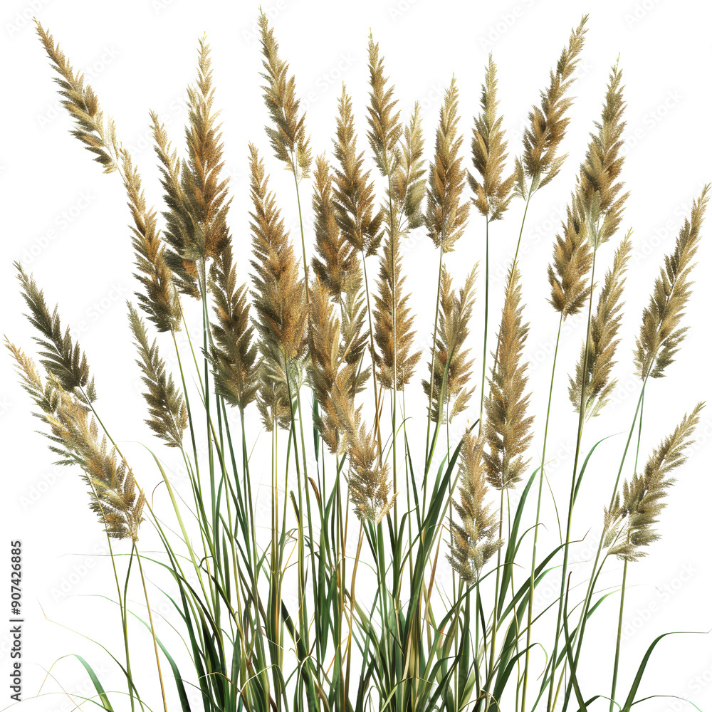 Wall mural golden wheat field isolated on black background with detailed stalks and heads