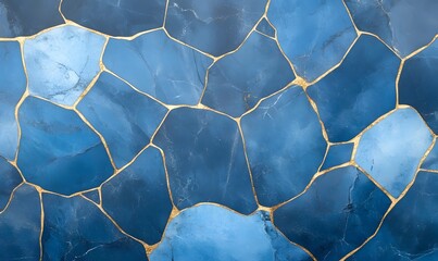 Abstract black blue gold mosaic of granite marbled marble stone tile, Generative AI