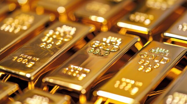 gold bullion bars arranged neat row representing concept safe stable investment
