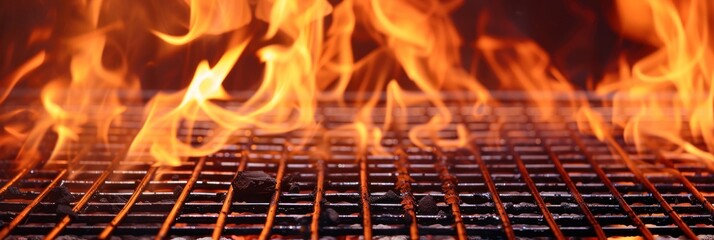 Hot Grill with Flames and Charcoal