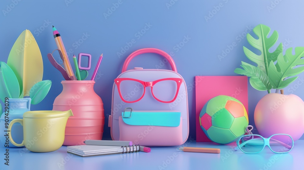 Poster light back to school colors with a smooth gradient and school elements, offering a fresh and clean a