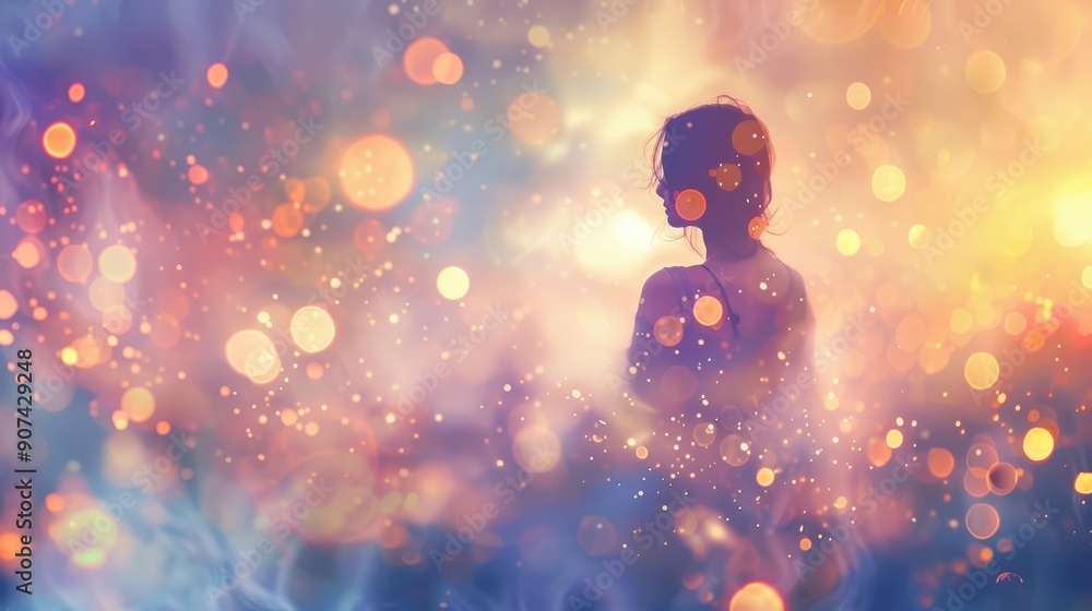 Poster light pastel tones with a bokeh effect, adding a magical and whimsical feel to the background.