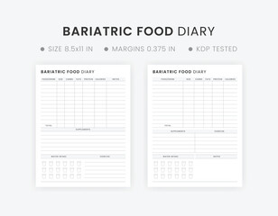 Bariatric Food Diary | Gastric Bypass Post Op Diet Plan | Gastric Sleeve Weight Loss Diet Tracker Template | Gastrectomy Meal Planner