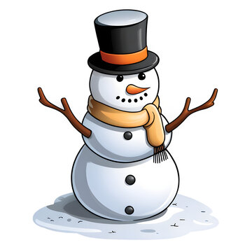 recommend clip art: a line art illustration of a snow man, snow with hat